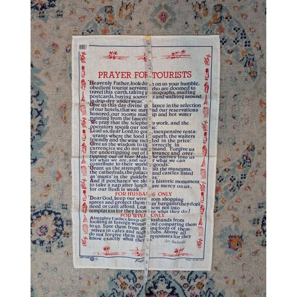 Vintage Fingal Irish Linen Souvenir Tea Towel Prayer for Tourists - Art Buchwald - Picture 6 of 6
